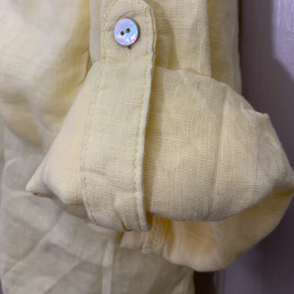 Magaschoni linen blouse oversized pockets mother of pearl buttons yell XL - Picture 11 of 13